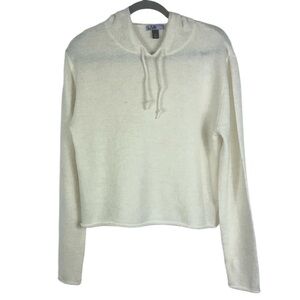Vylette popover hooded pull tie long sleeve cropped sweater Sz M in white